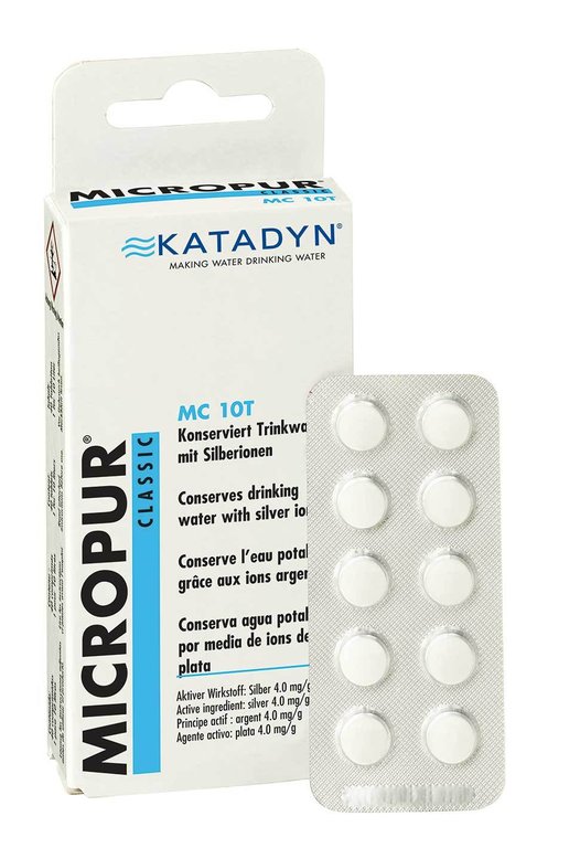 Katadyn Micropur Classic MC 10T. Pastillas para almacenar agua potable. 40 tabletas. 1 pastilla 10 l