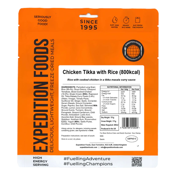 Expedition Foods Chicken Tikka with Rice (High Energy Serving)
