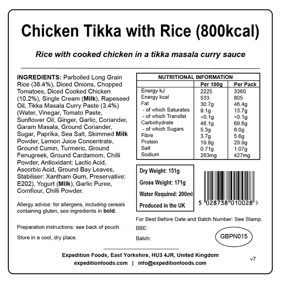 Expedition Foods Chicken Tikka with Rice (High Energy Serving)
