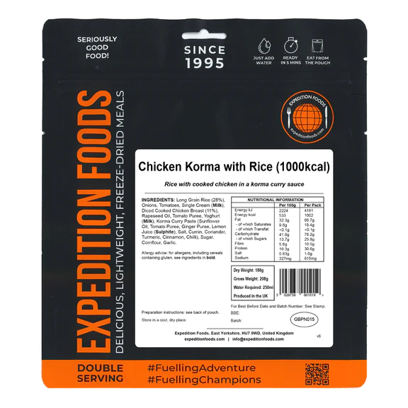 Pollo Korma con Arroz 1000 Kcal (Energía Extrema) Expedition Foods