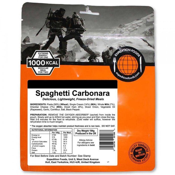 Spaghetti Carbonara 1000 Kcal (Energía Extrema) Expedition Foods 004-0252