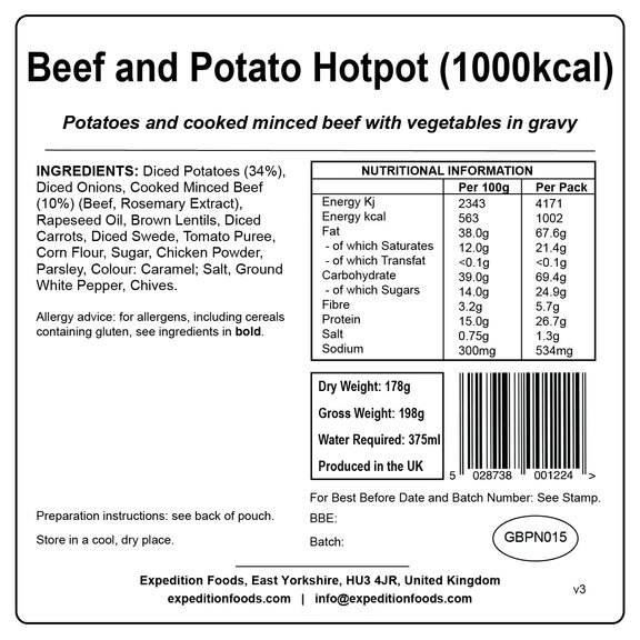 Expedition Foods Beef and Potato Hotpot (1000kcal)
