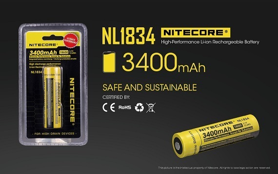 nitecore 18650 li-ion battery 3400 mAh (nl1834)