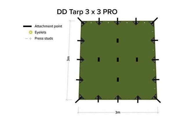 DD Hammocks Tarp 3x3 PRO Verde. 21 fijaciones reforzados. Lona fantástica para acampada y bushcraft