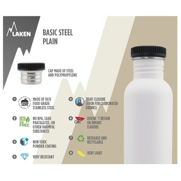 Laken Botella de Acero Inoxidable Bassic Steel con tapón de acero  0,35L BSA35