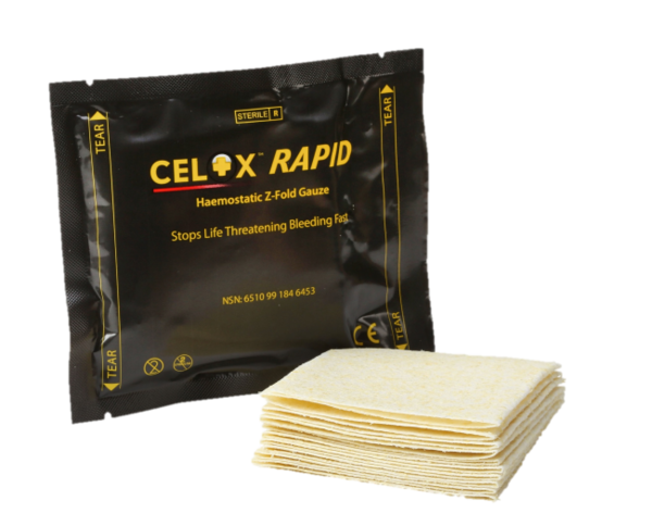 Celox Rapid Venda hemostática 7,6 cm x 1,5 m para el control del sangrado.