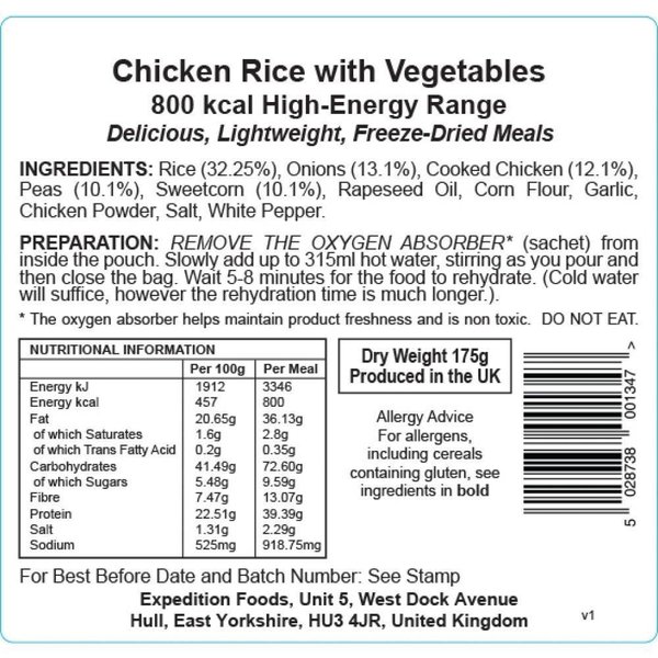Expedition Foods Chicken Rice with Vegetables (800kcal)