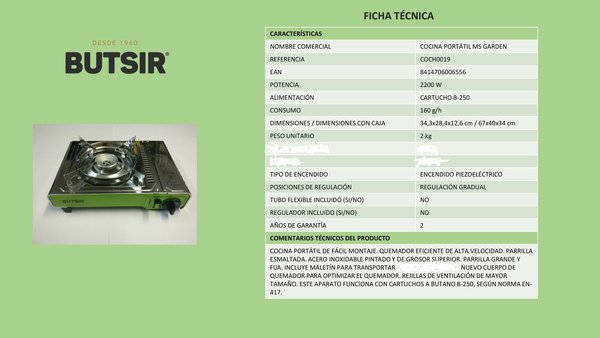 Butsir MS-1000. Garden Portable gas stove COCH0019
