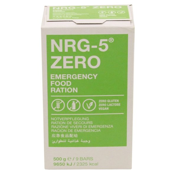 NRG-5 Ración de emergencia ZERO SIN GLUTEN, SIN LACTOSA, VEGANAS  500g