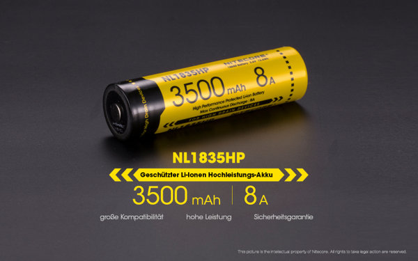 Nitecore 18650 3500mAh 8A. Batería Recargable de iones de litio alto rendimiento protegida NL1835HP