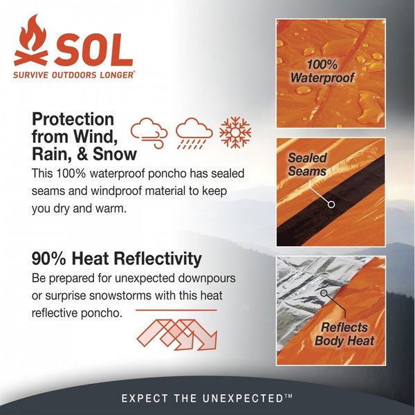 SOL Poncho Heat Reflective, reflectante al calor. Equipo básico de supervivencia y rescate 0140-6001