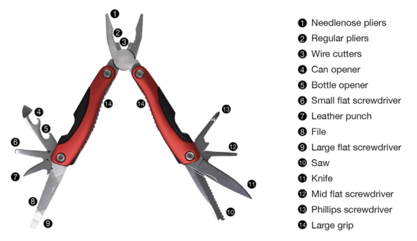 BCB International A 14-in-1 multi-tool that is strong, yet lightweight.