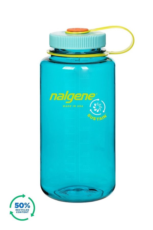 Nalgene WM Sustain 1 L Cerulean. Botella boca ancha con un 50% de contenido reciclado NL20200432