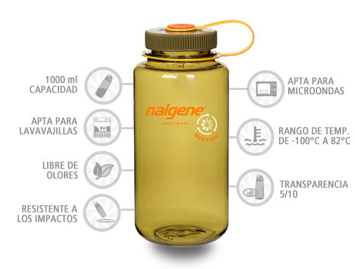 Nalgene WM Sustain 1 L Verde Oliva. Botella boca ancha con un 50% de contenido reciclado NL20200232