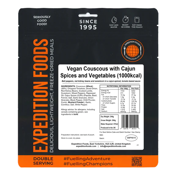 Cuscús vegano con especias y verduras cajún 1000kcal Expedition Foods