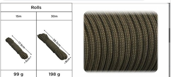 Paracord 550 type III, color Army green 4 mm 30 metros 1060
