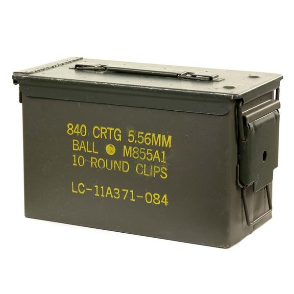 Ammo Box Original. Caja de Munición de Metal 30 x 18 x 15 cm, Verde, USADA cal. 50