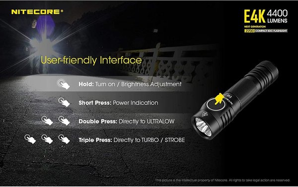 NITECORE E4K 4400 lúmenes linterna 4 LEDs con batería recargable USB-C de 5000 mAh EDC