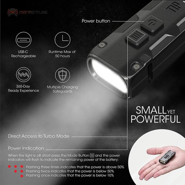 Nitecore TIP SE 700 Lumens Linterna LED USB-C recargable Black EDC