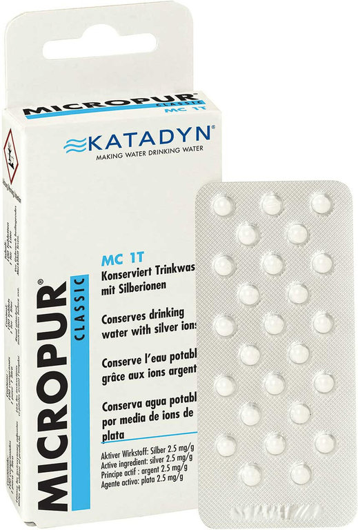 Katadyn Micropur Classic MC1T. Pastillas para almacenar agua potable. 100 tabletas. 1 pastilla 1L